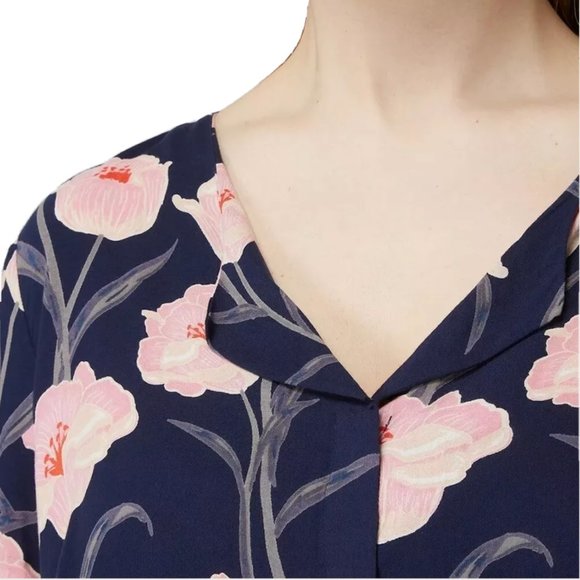 NWT Junarose Floral Top Blouse Shirt Emelie Veronica 14 Blue Pink Button Front - Picture 3 of 11